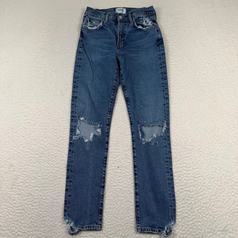 AGOLDE Toni Jeans Women 25 Blue‎ Distressed Straight Leg High Rise Denim Stretch